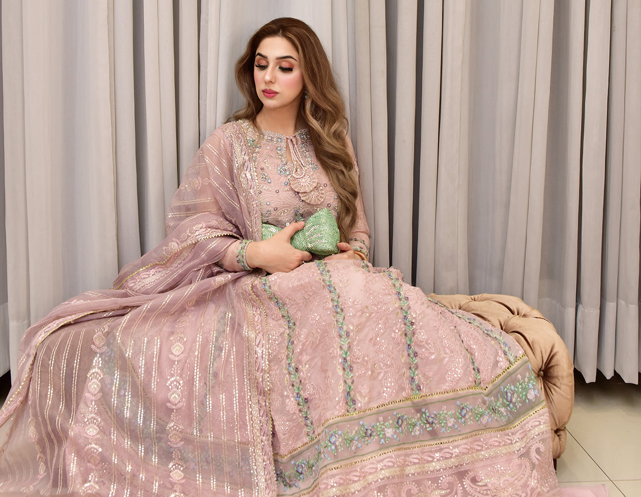 Pakistani Bridal Dress in Pink Gown and Dupatta Style